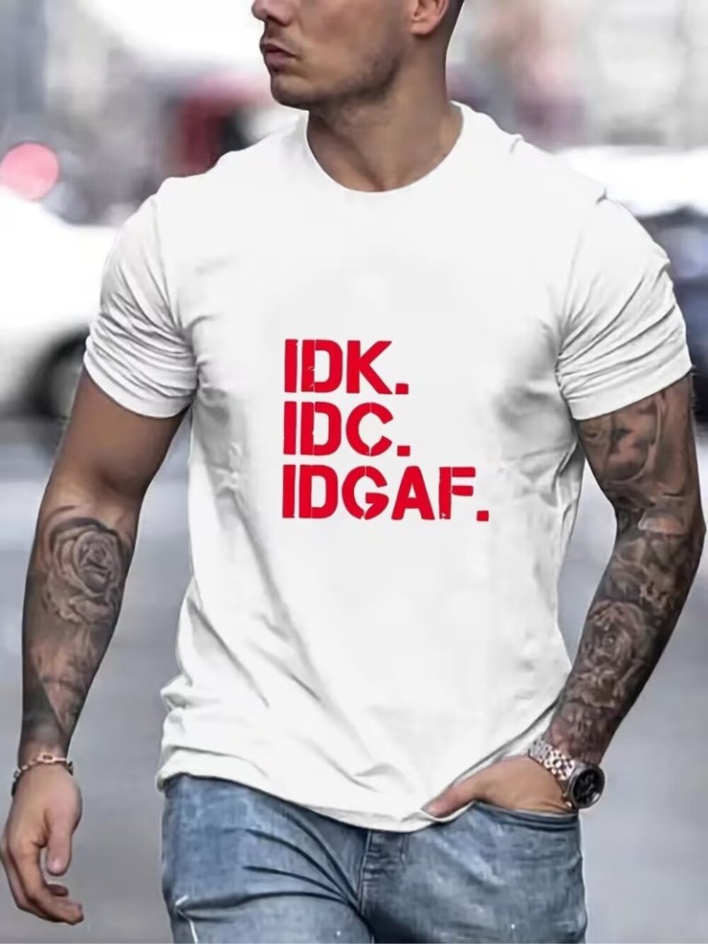 IDK. IDC.IDGAF. Print Men's Round Neck Short Sleeve Tee